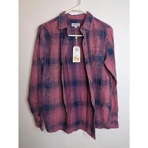 No Issue Women's Plaid Shirt Size 16 Pink Navy Acid Wash Grunge Flannel NWT